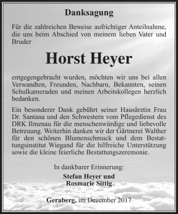 Traueranzeige von Horst Heyer von Südthüringer Presse
