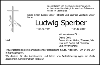 Traueranzeige von Ludwig Sperber von Neue Presse Coburg