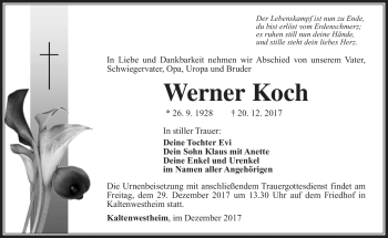Traueranzeige von Werner Koch von Südthüringer Presse