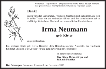 Traueranzeige von Irma Neumann von Südthüringer Presse