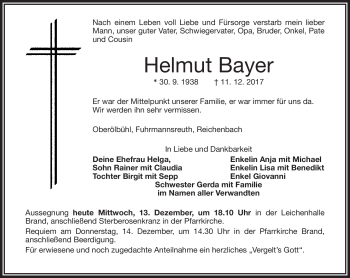 Traueranzeige von Helmut Bayer von Frankenpost