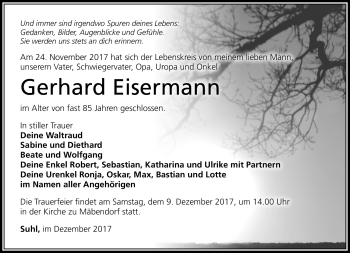 Traueranzeige von Gerhard Eisermann von Südthüringer Presse