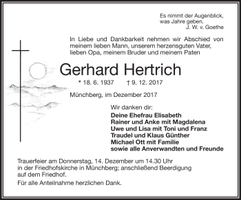 Traueranzeige von Gerhard Hertrich von Frankenpost