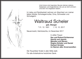 Traueranzeige von Waltraud Scheler von Frankenpost