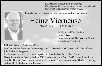 Traueranzeige von Heinz Vierneusel von Neue Presse Coburg