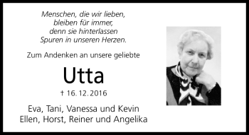 Traueranzeige von Utta Lutze-Fabisch von Neue Presse Coburg