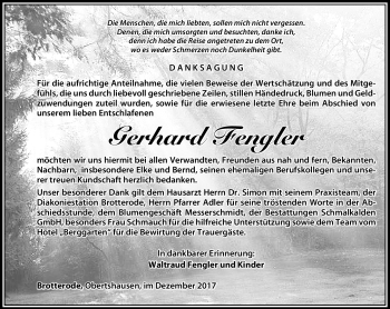 Traueranzeige von Gerhard Fengler von Südthüringer Presse