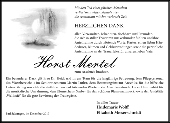 Traueranzeige von Horst Mertel von Südthüringer Presse