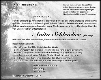Traueranzeige von Anita Schleicher von Südthüringer Presse