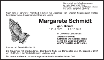 Traueranzeige von Margarete Schmidt von Neue Presse Coburg
