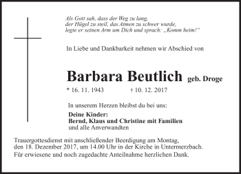 Traueranzeige von Barbara Beutlich von Neue Presse Coburg