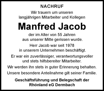 Traueranzeige von Manfred Jacob von Südthüringer Presse