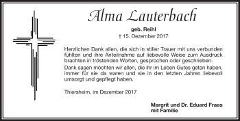 Traueranzeige von Alma Lauterbach von Frankenpost
