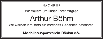 Traueranzeige von Arthur Böhm von Frankenpost