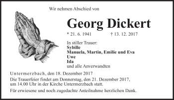 Traueranzeige von Georg Dickert von Neue Presse Coburg