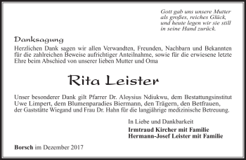 Traueranzeige von Rita Leistner von Südthüringer Presse
