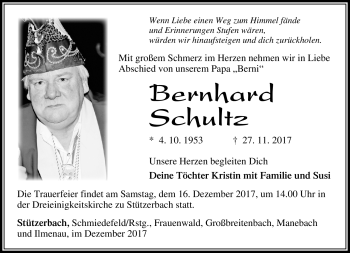 Traueranzeige von Bernhard Schultz von Südthüringer Presse