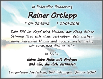 Traueranzeige von Rainer Ortlepp von Südthüringer Presse