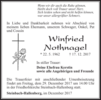 Traueranzeige von Winfried Nothnagel von Südthüringer Presse