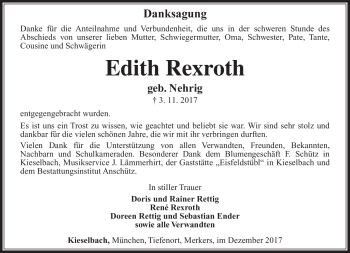 Traueranzeige von Edith Rexroth von Südthüringer Presse