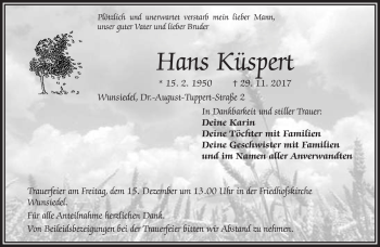 Traueranzeige von Hans Küspert von Frankenpost