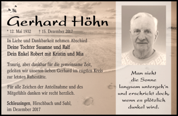 Traueranzeige von Gerhard Höhn von Südthüringer Presse