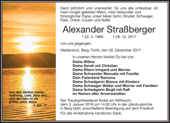 Traueranzeige von Alexander Straßeberger von Frankenpost
