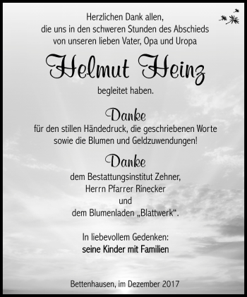 Traueranzeige von Helmut Heinz von Südthüringer Presse