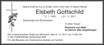 Traueranzeige von Elsbeth Gottschild von Frankenpost