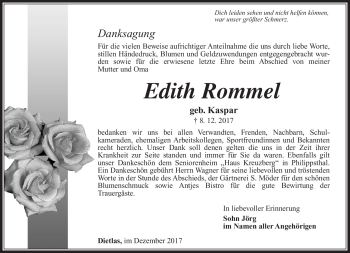 Traueranzeige von Edith Rommel von Südthüringer Presse