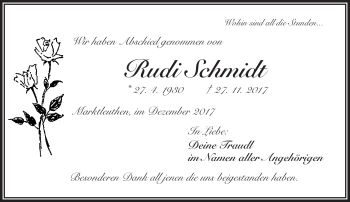 Traueranzeige von Rudi Schmidt von Frankenpost