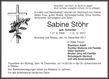 Traueranzeige von Sabine Stöhr von Frankenpost