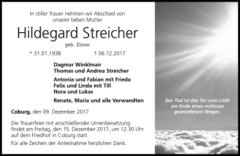 Traueranzeige von Hildegard Streicher von Neue Presse Coburg