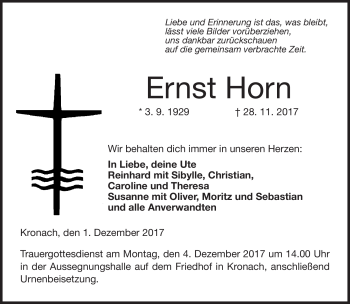 Traueranzeige von Ernst Horn von Neue Presse Coburg