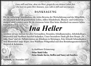 Traueranzeige von Ina Heller von Südthüringer Presse