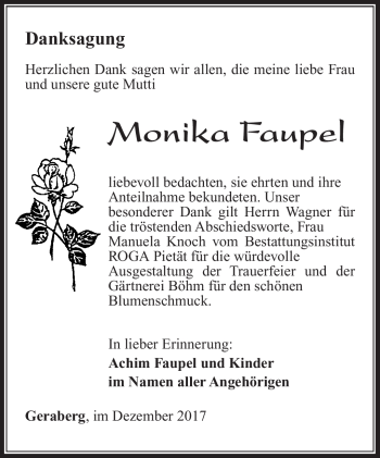 Traueranzeige von Monika Faupel von Südthüringer Presse