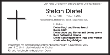 Traueranzeige von Stefan Dietel von Frankenpost