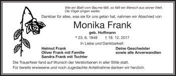 Traueranzeige von Monika Frank von Frankenpost