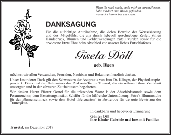 Traueranzeige von Gisela Döll von Südthüringer Presse