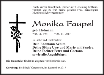 Traueranzeige von Monika Faupel von Südthüringer Presse