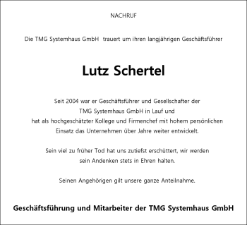 Traueranzeige von Lutz Schertel von Frankenpost