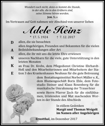 Traueranzeige von Adele Heinz von Südthüringer Presse