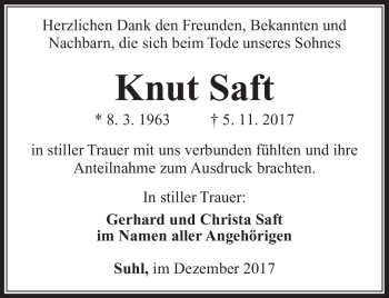 Traueranzeige von Knut Saft von Südthüringer Presse