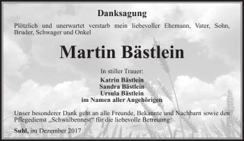 Traueranzeige von Martin Bästlein von Südthüringer Presse