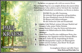 Traueranzeige von Paul Krause von Südthüringer Presse