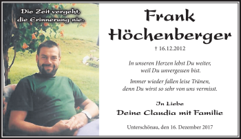 Traueranzeige von Frank Höchberger von Südthüringer Presse