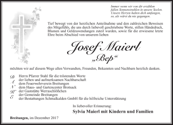 Traueranzeige von Josef Maierl von Südthüringer Presse
