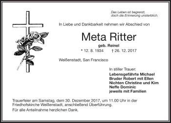 Traueranzeige von Meta Ritter von Frankenpost