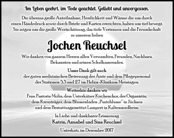 Traueranzeige von Jochen Reuchsel von Südthüringer Presse