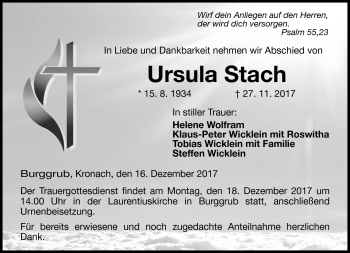 Traueranzeige von Ursula Stache von Neue Presse Coburg